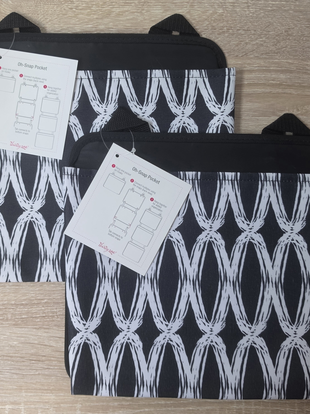 Thirty One Hanging Automotive Seat Oh Snap Pocket Lot Of 2 Grey & White Pouch